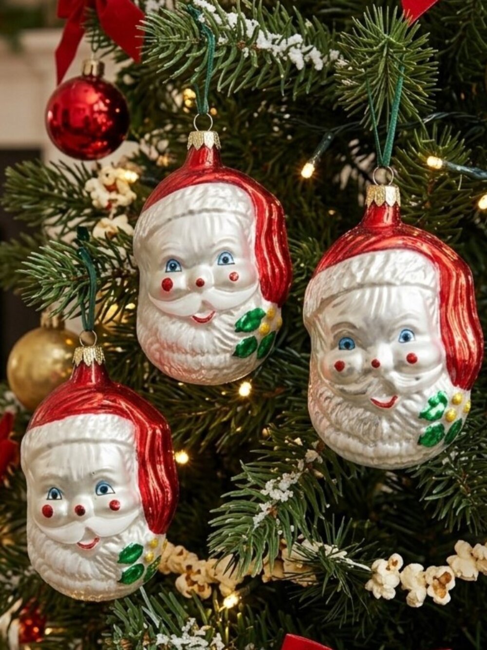 Vintage Mercury Glass Santa Faces (3) Christmas Ornament